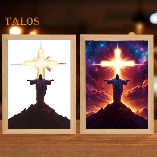 İsa Lamba LED İsa Çerçeve Işığı Yumuşak Işık Kısılabilir Tablo İsa Gece Lambası Aydınlatmalı Kilise Lambası Dekor