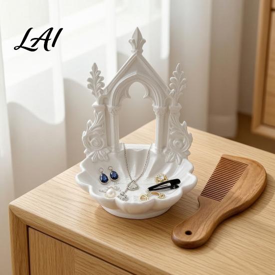Retro Ring Display 3D Printed Gothic Arch Jewelry Tray Medieval Church Style Trinket Vintage Holder Dish Decorative Tray for Rings Earrings Desktop