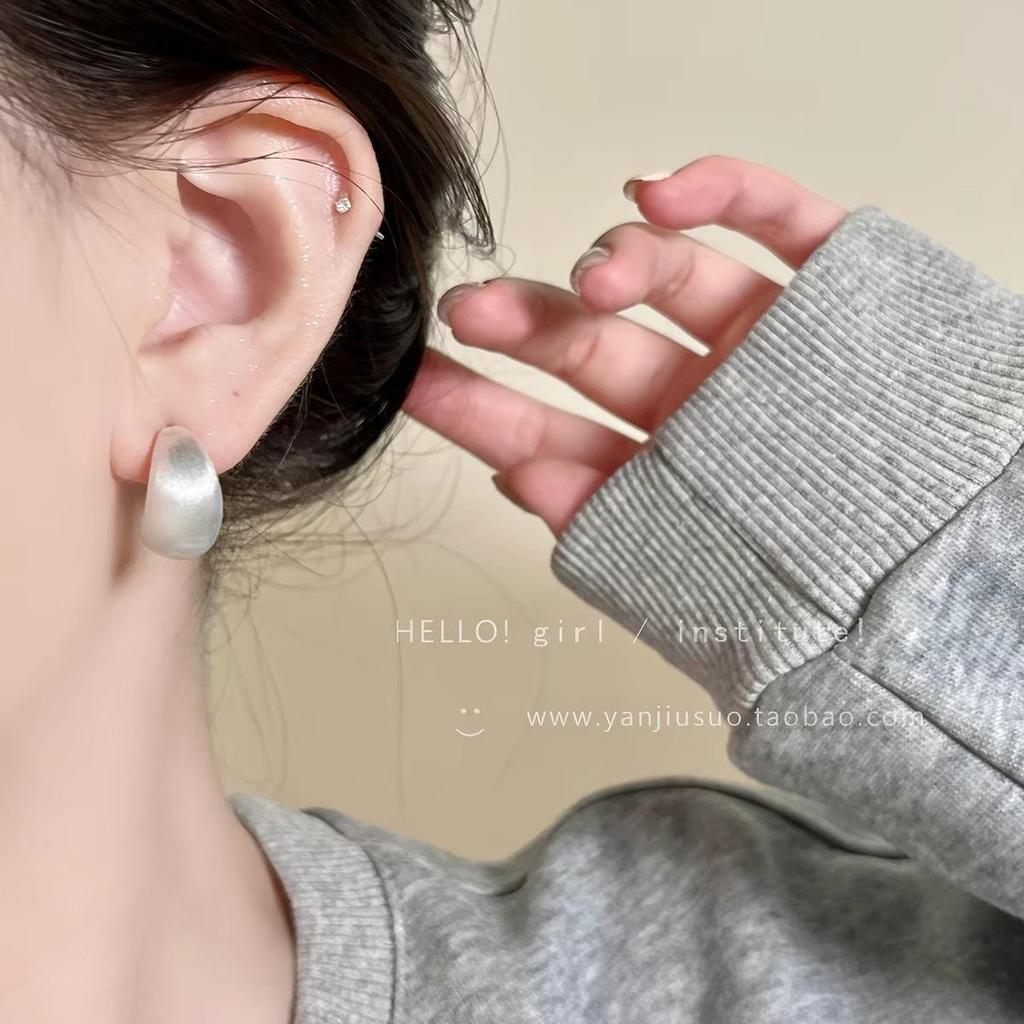 Korean Matte Frosted Round Ball Earrings: High-End Niche Design Women's Ear Studs