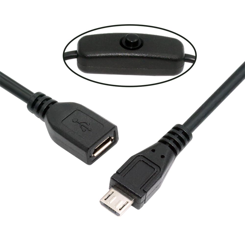 cablecc Micro USB Switch Cable with Power Switch Micro Male to DC for Desk Lamps and Fan Cameras 2.0 On/Off Button, 5-Pin Female, 5V,
