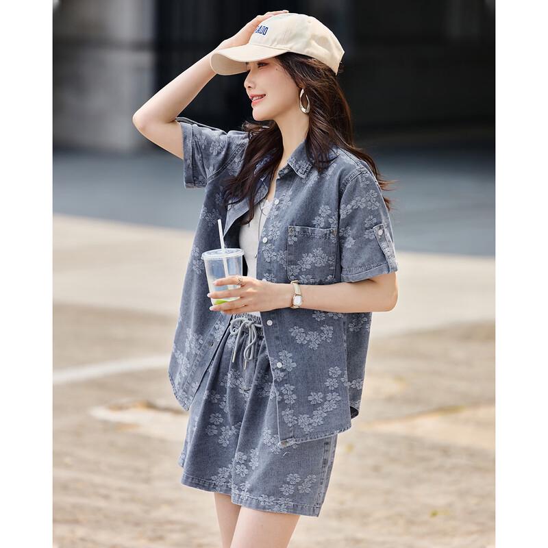 TERRE BLEUE Women s Summer Denim Two-Piece Set L