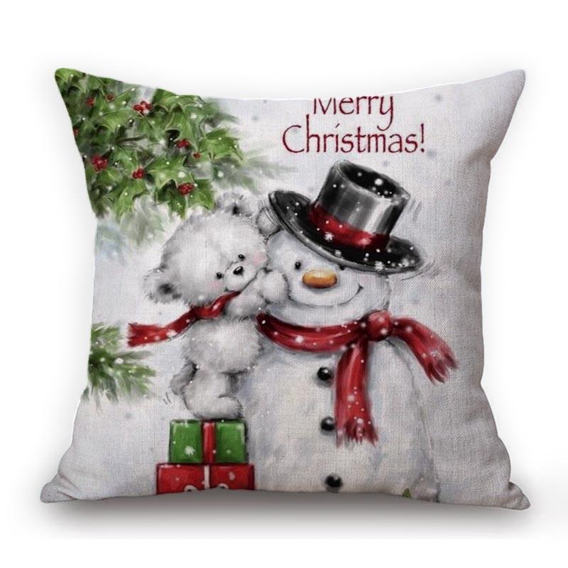 Decorazione di Natale Pupazzo di Neve Orso Carino Arte di Natale Cuscino da Divano Accogliente Federa Quadrata Cotone Lino Copricuscino per Sedile Auto