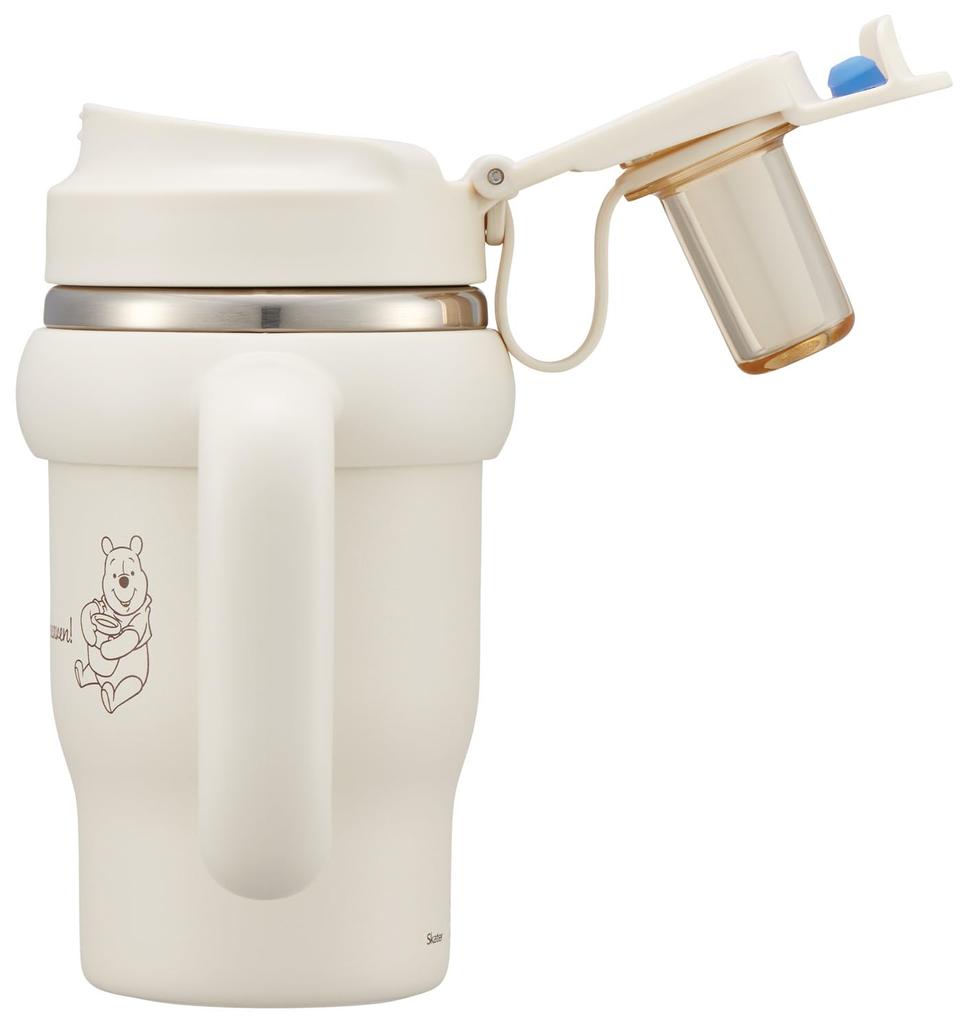 Skater Straw with Direct Disney Winnie the Simple Tumbler, 570ml, Insulated, Cold/Hot, Handle, 2-Way, Drinking, Pooh, Logo, STSTB6-A