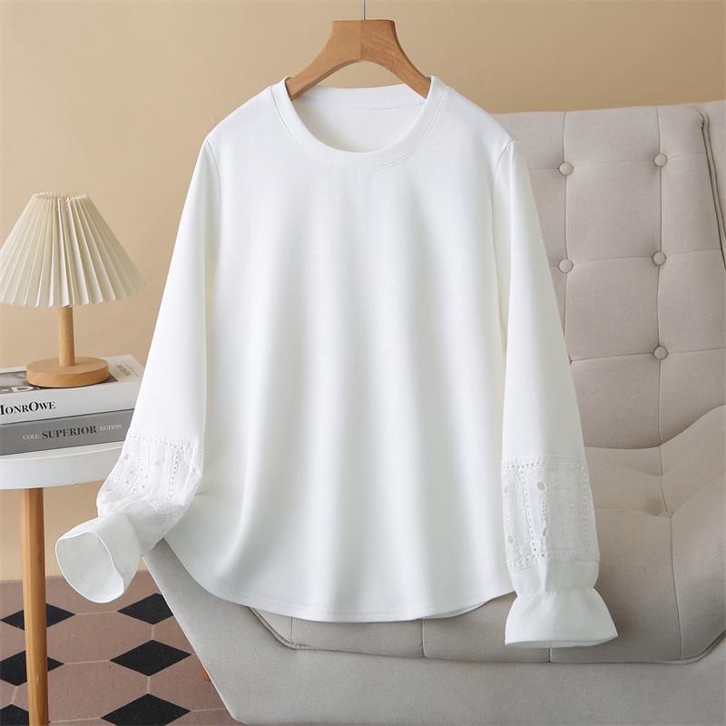 

2026 Spring Plus Size Mamba Embroidered Cotton Long Sleeve Shirt for Women - Versatile Hoodie T-Shirt XL білий