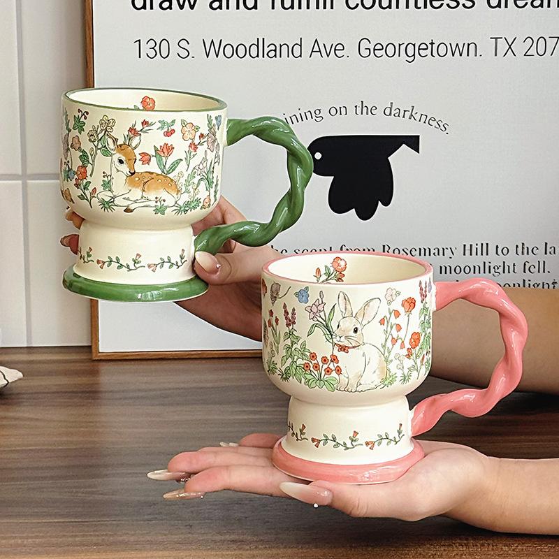 High-value Retro Oil Painting-like Ceramic Mug, High-end Coffee Cup, Girls' Birthday Gift, Practical Souvenir