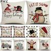 Xmas Decor Pillow Covers Lovly Snowman Plaid Cushion Cover Child's Christmas Gifts Dorm Home Sofa Decorative Pillowcase 45x45cm