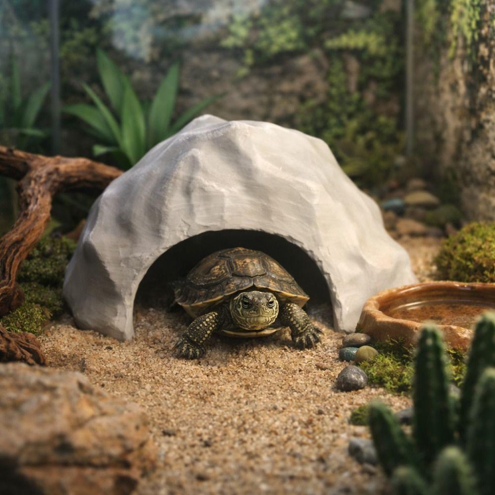 Plastic 3D Printed Reptile Shelter Realistic Artificial Reptile Habitat Stable Hidden Cave Shelter Aquarium Decoration