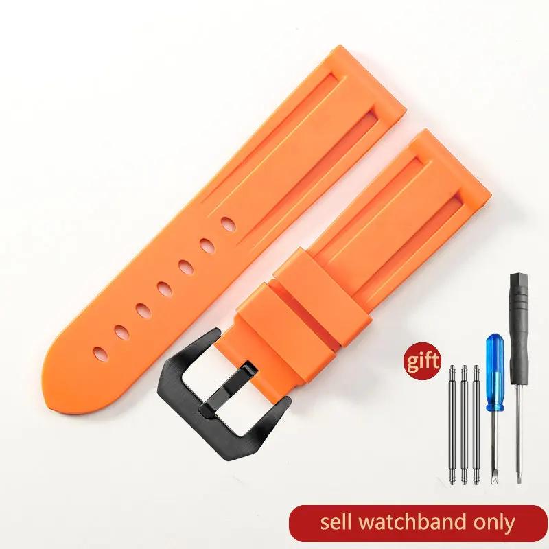 For Panerai Pure Color Natural Silicone Accessories Pam441 Diesel Suunto Solid Stainless Steel Black Buckle 24mm Watch Strap