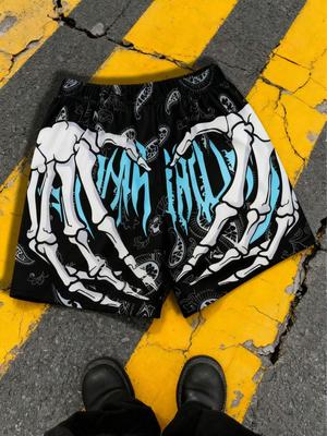 Single-piece Boys' Street Style Hip-hop Skull Hand Letter Paisley Pattern Shorts, Spring/summer Style.