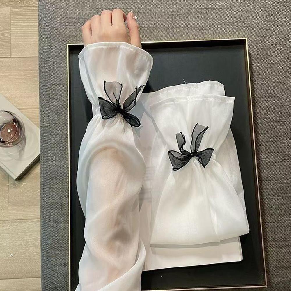 Sunscreen Bow Tie Sheer Arm Sleeves Women Ice Silk Arm Protection UV Protection Gloves Arm Sleeves Lolita Fingerless Glove