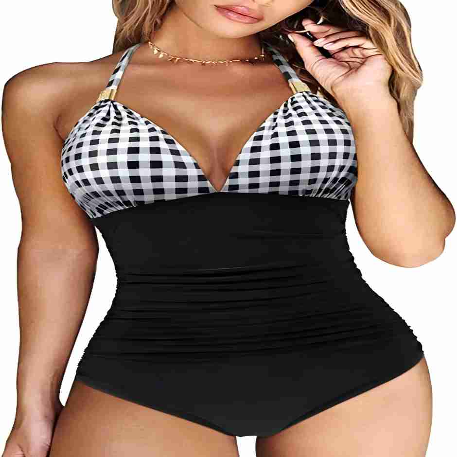 Einteiliger Badeanzug für Damen, einfarbig, Neckholder-Bodysuit, Push-Up-Badeanzug, Monokini, Strandmode, Übergröße