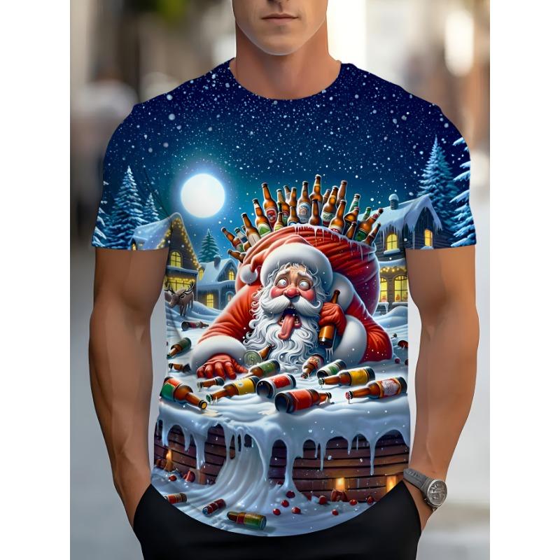 Vánoční pánské tričko s kulatým výstřihem 3D potisk Santa Clause Dárkové Outdoor Vánoční dárek Párty Denní ležérní Krátký rukáv