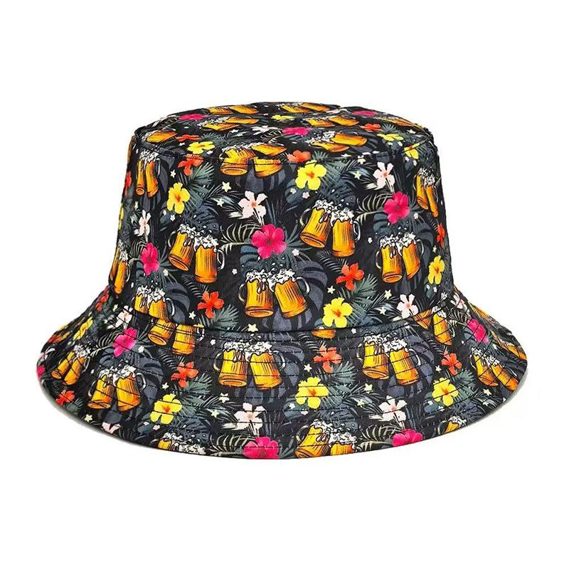 Beer Printed Fisherman Hat Reversible and Versatile Basin Hat for European and American Men Outdoor Beach Sun Hats