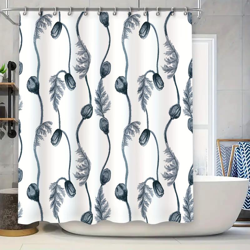 

Vintage Dark Blue Leaf Shower Curtain Waterproof Bathroom Decoration Home Decor W60H190(CM)-1 Pcs