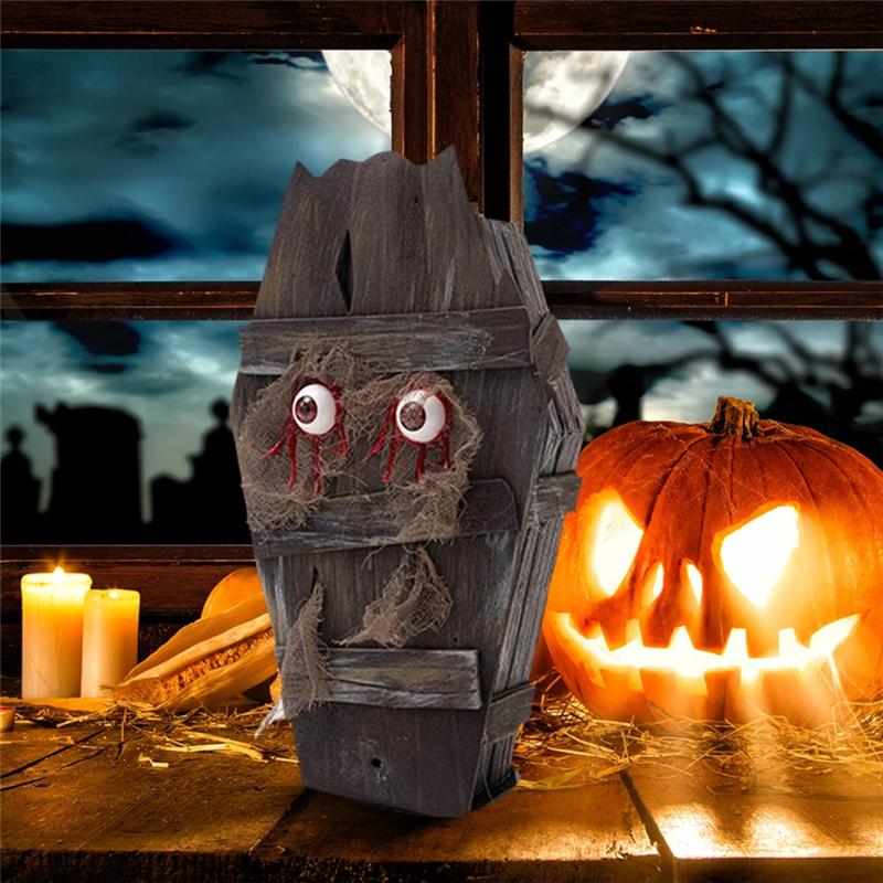 A84E-For Bar Secret Room Scene Decor Halloween Coffin Box With Horror Sound Effects Visual Effect- Pirate Treasure Included