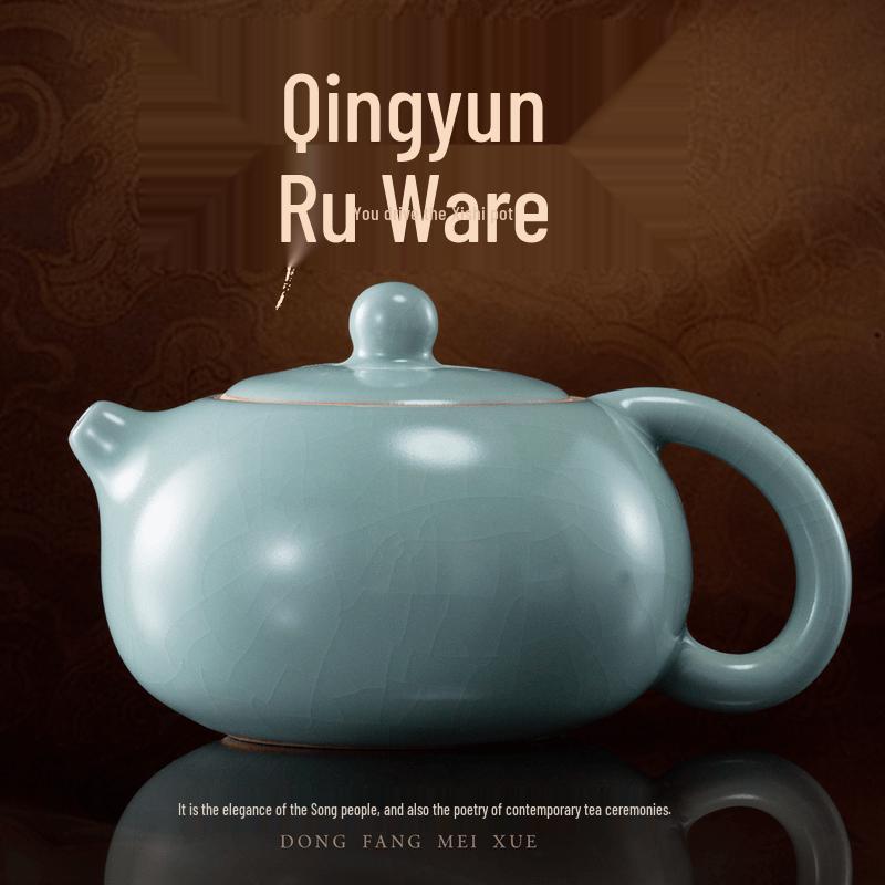 Wudao Lotus Sky Blue Ru Kiln Ceramic Teapot