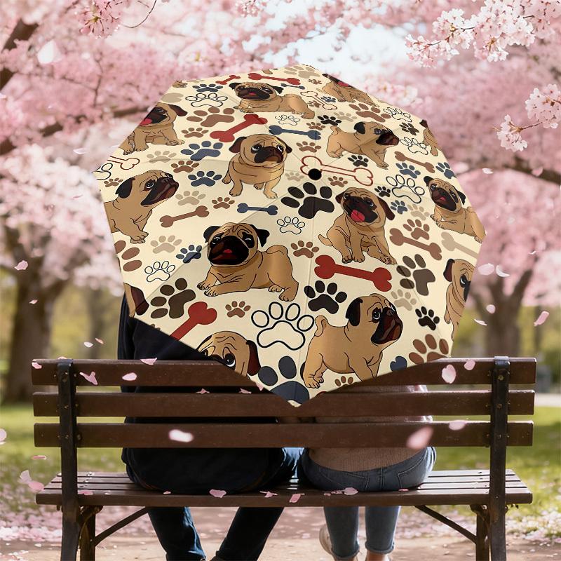1PC Pug Bone Umbrella-8-Rib Reinforced Portable Folding Travel Suitable for All Seasons Outdoor Daily Use  -J0404