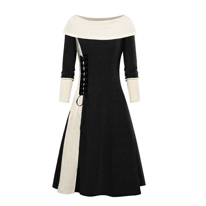 Europe, America, Autumn and Winter Fashion Women's Dress with Long Sleeves and A Shoulder.