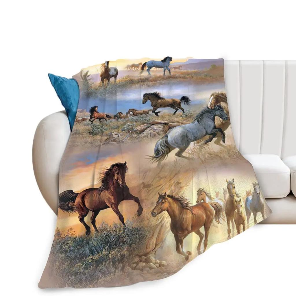 Girls Horse Blanket Beautiful Animal Horse with Wreath Throw Blanket, Ultra Soft Warm Sofa Bedding Living Room Flannel Blankets