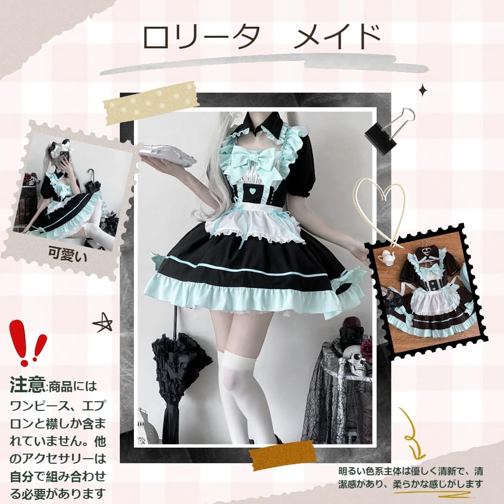 [SDSXZWG] Maid Lolita Kleid Set, Kurzarm, Abnehmbarer Kragen, Hohe Taille, Schlankmachendes Kostüm, Schleife, Rüschenschürze, Cosplay, Subkultur Stil, Schnitt