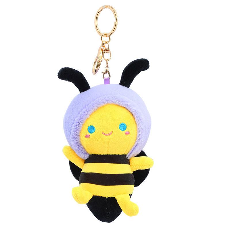 Adorable Cartoon Bee Keychain Plush Toy Cute Soft Crystal Velvet Bag Charm