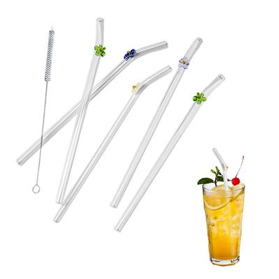 Glass Straws Colorful Shatter Resistant Bend Straws with Cleaning Brush Reusable Straws for