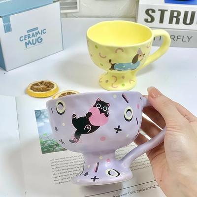Koreański kreskówkowy ceramiczny kubek mleko śniadanie kawa wysoka stopka kubek na wodę uroczy piękny kreatywny kubek prezent