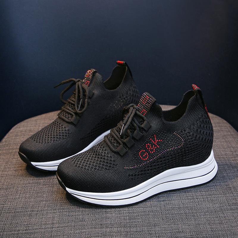 Inner Height-increasing Women's Shoes 2025 New Summer Breathable Mesh Fly-woven Casual Shoes White Shoes Versatile Sports Shoes Women