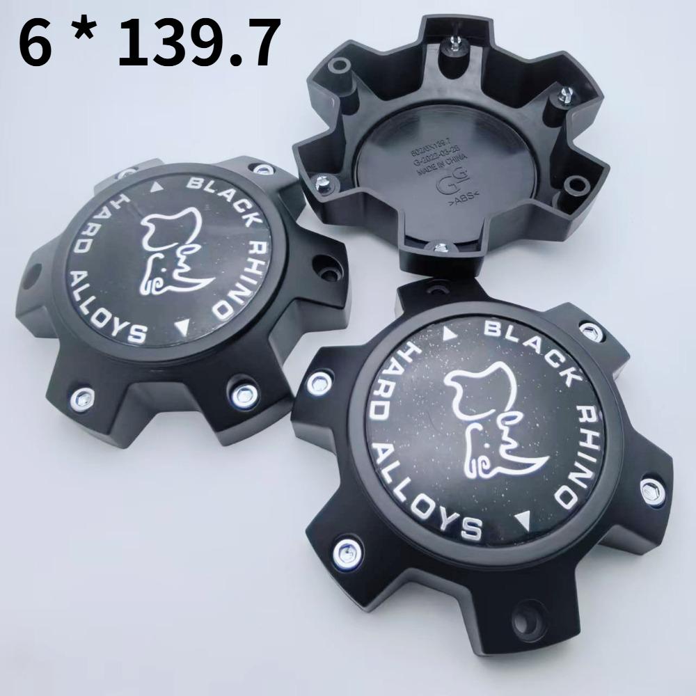 ASY1 4pcs 139MM Off-road Vehicle Black Rhino Logo Emblem Car Wheel Center Caps 6 Hole 139.7 Rim Hubcaps Cover Hub Cap Car Accessories