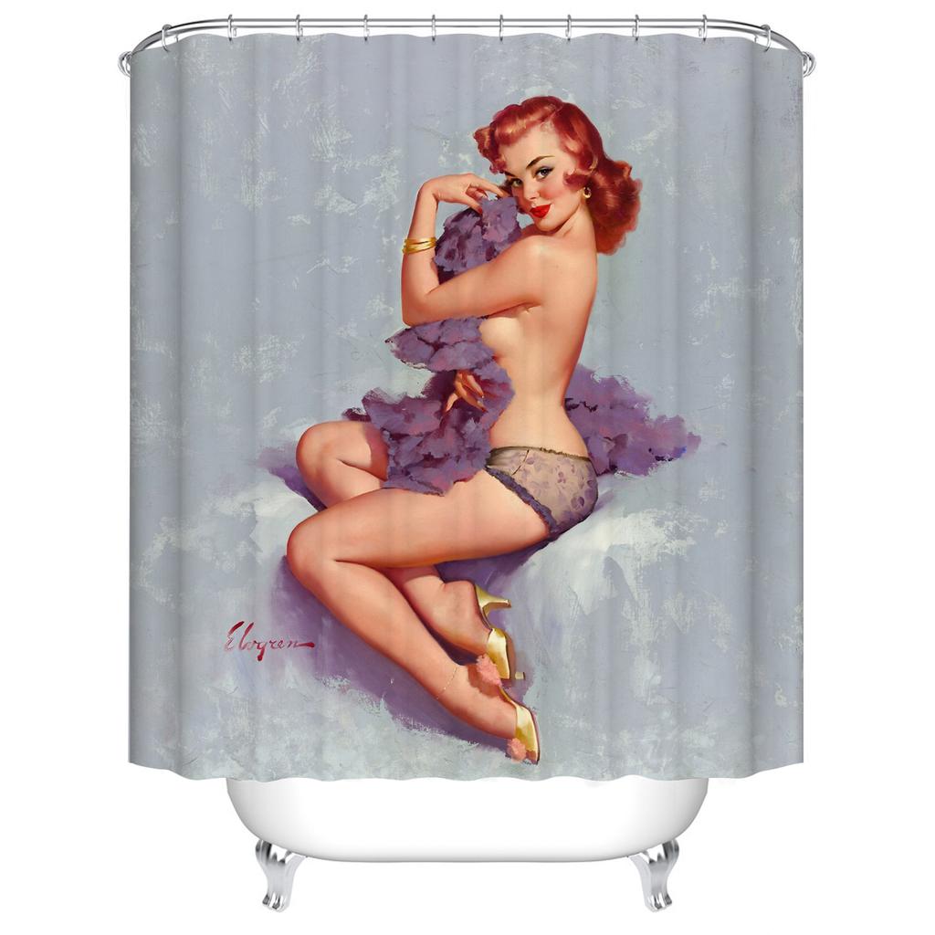 Cartoon Girl Printed 3d Bath Curtains Waterproof Polyester Fabric Washable Bathroom Shower Curtain Screen with Hooks Accessories