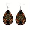 Bohemian Style Colorful Kaleidoscope Mandala Pattern Tears Earrings Lightweight Fashion Waterdrop Shape PU Leather Earrings