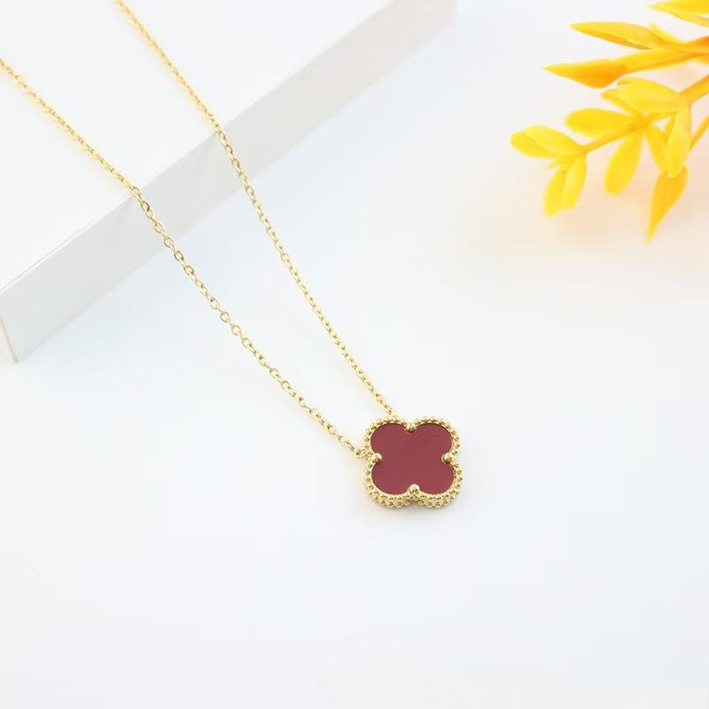 Двусторонняя подвеска-ожерелье «Четырехлистный клевер» 13 мм, украшение, счастливый четырехлистный клевер, 18K, не тускнеющее ожерелье 13mm красный