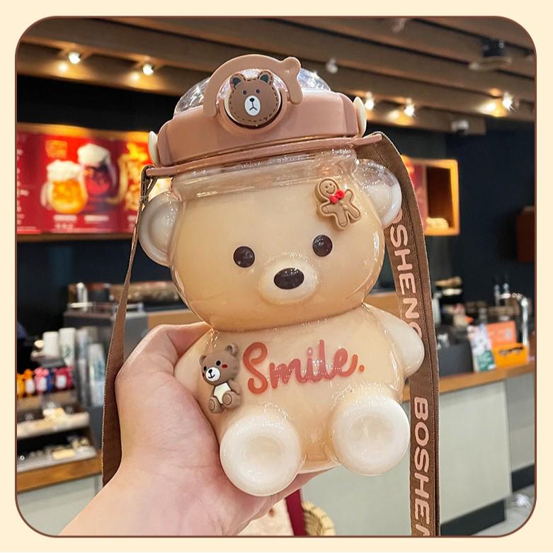 Little Bear Girls Large Capacity Summer Straw Cup - Cute & Portable Children s Water Bottle 1400ml кофейный