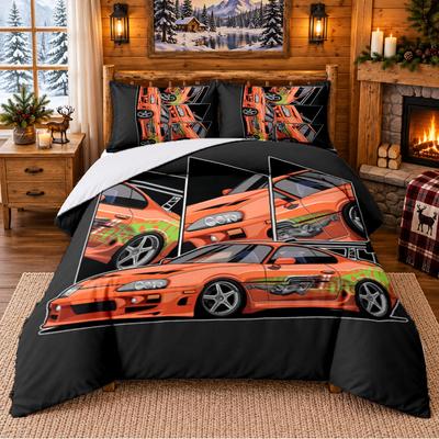 Fast And Furious Pattern Bedding 3Pcs Set Bed Sheet And Pillowcases For Indoor Bedroom