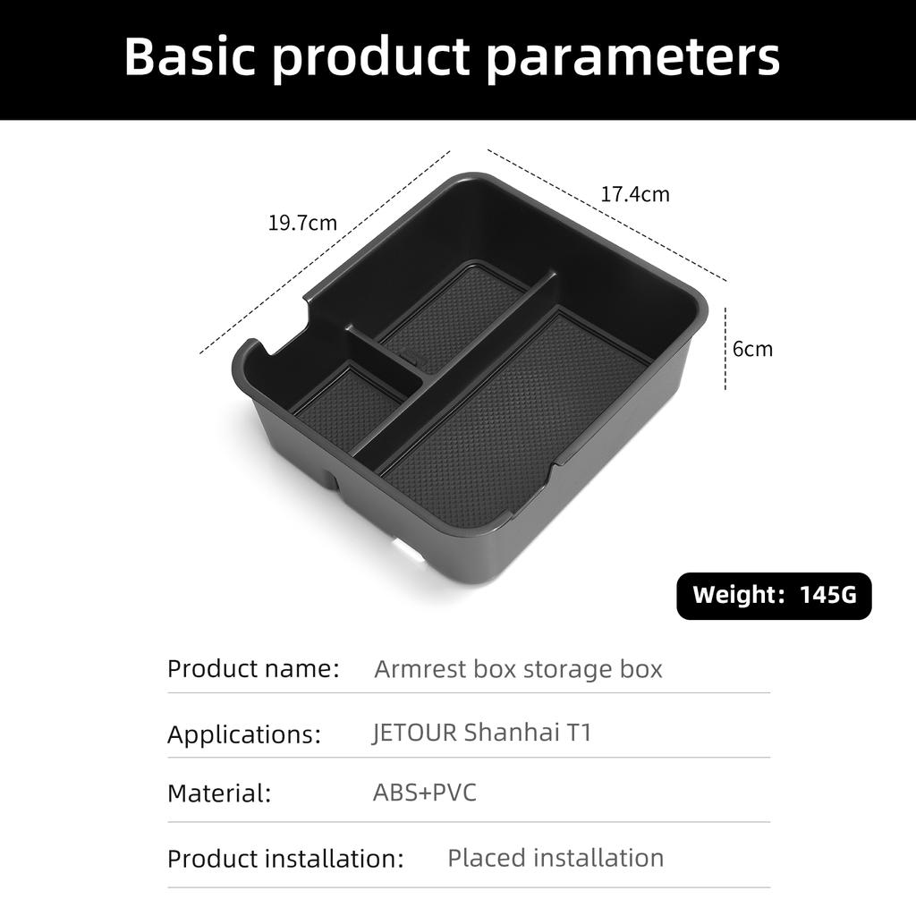 For Chery Jetour T-1 2025 2025 Armrest Storage Box Car Tray TPE Organizers Accessories Tidying Black ABS