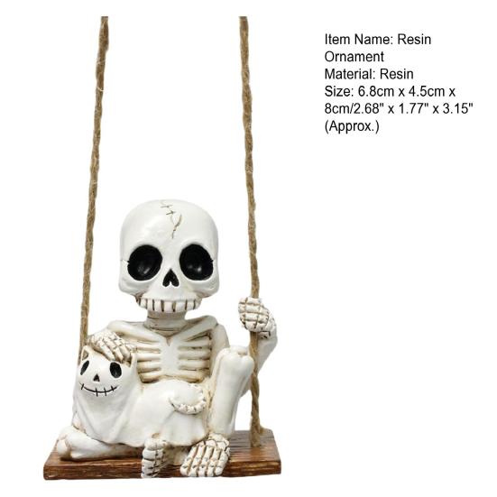 Skeleton And Ghost Cat Figurine Halloween Swing Skeleton Ornament Gothic Hanging Decoration for Car Rearview Mirror Home Halloween Party Decor