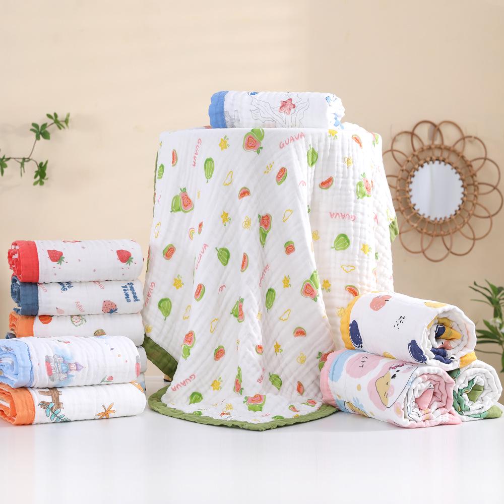 Pătură personalizabilă cu șase straturi din bumbac seersucker pentru copii și prosop pentru bebeluș - Moale, absorbant și pătură cu margine lată