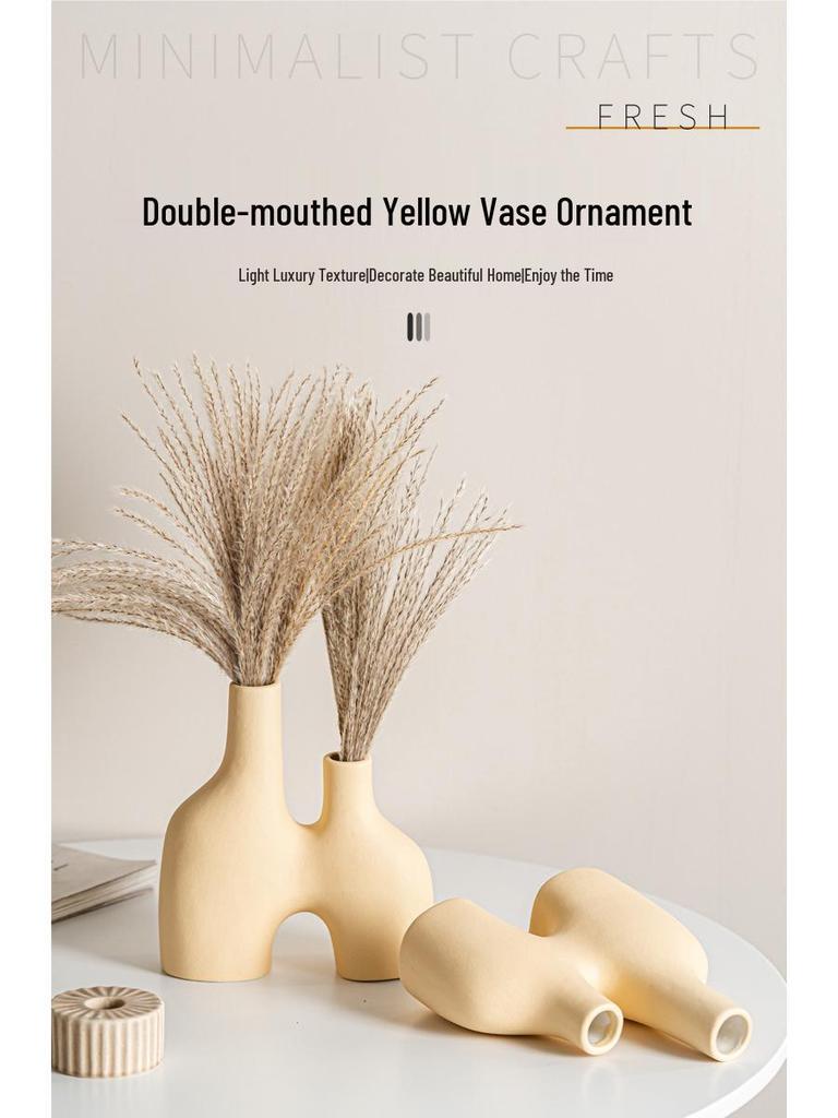 Modern Simple Ceramic Dual-Mouth Flower Vase for Living Room Decoration