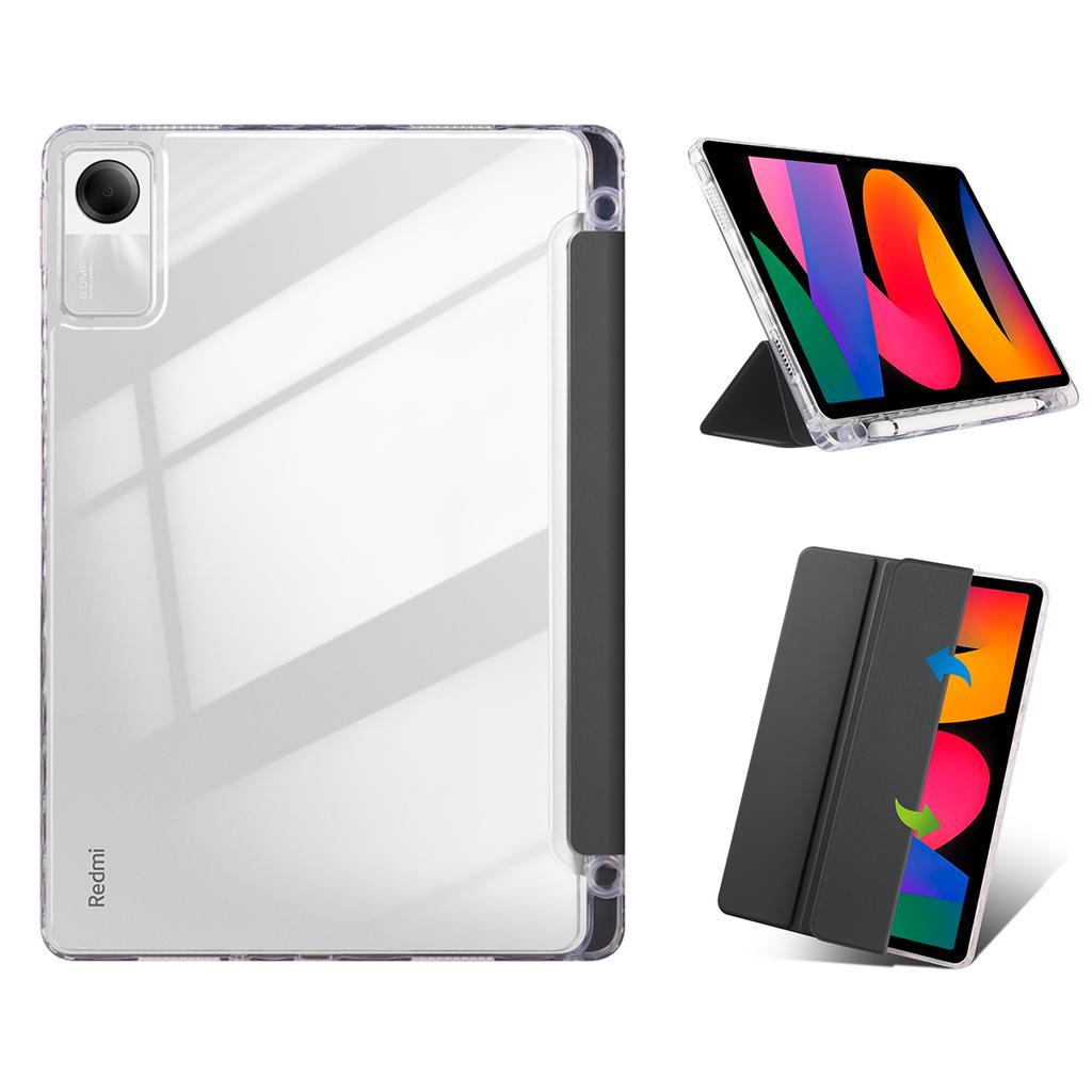 For Xiaomi Redmi Pad SE Case Tri-Fold Stand Leather+TPU+Acrylic Clear Back Tablet Cover