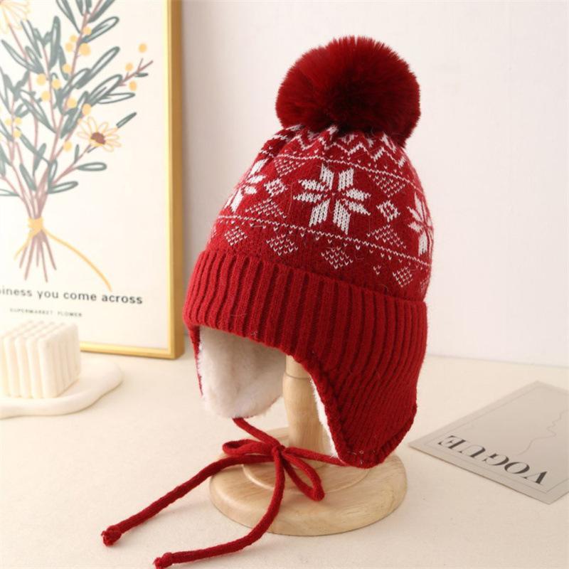 New Women's Autumn and Winter Face Small Fleece Jacquard Wool Hat Outdoor Travel Cold Warm Hat Big Head Circumference Knitted Hat