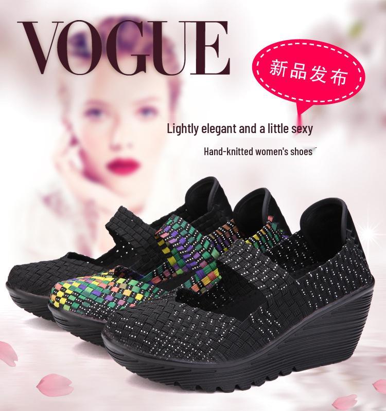Handgewebte Damen Freizeitschuhe mit dicker Sohle und Höhenerhöhung