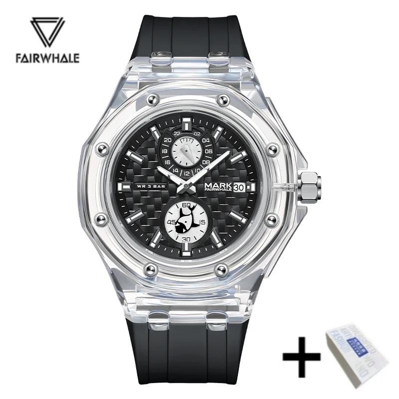 FAIRWHALE Men Watch 5830 Transparent Case Whale Pointer Quartz Watch Luminous Sport Waterproof Watches For Men Relogio Masculino