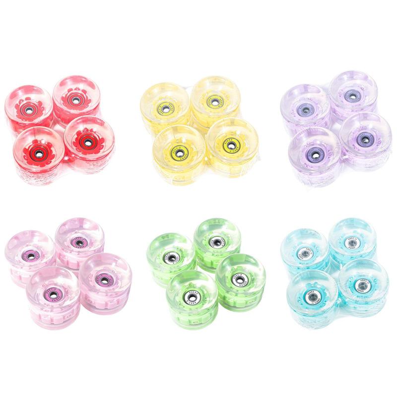 4x Skateboard Wheels 65mm 78A Clear PU Repair Parts with Bearings Wear Resistant Luminous Light up Longboard Wheels Rollers