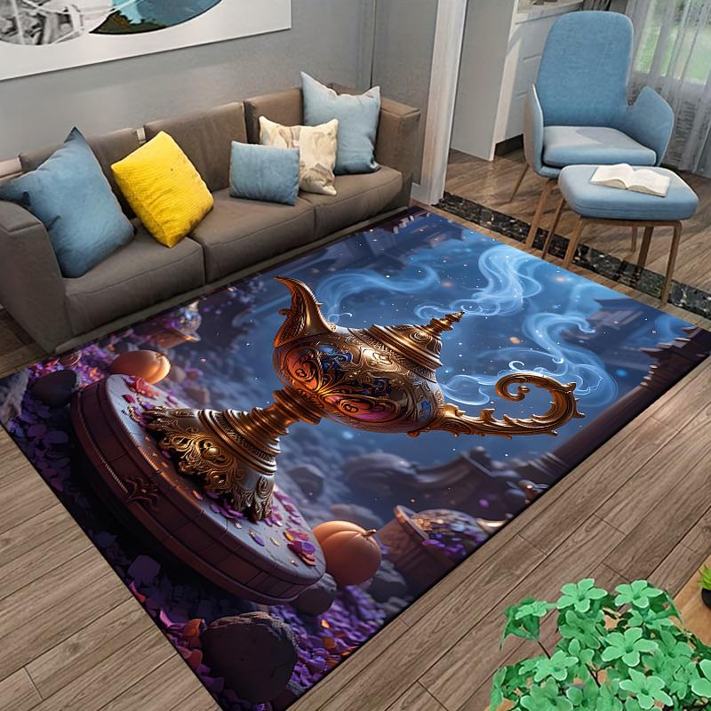 "Magical Gold Lamp Carpet with Mystical Blue Smoke Design" Suitable for use as an anti-slip for living room bedroom sofas