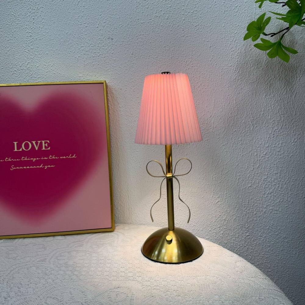 Fabric Shade Bow Table Lamp Decorative LED Desk Lamp Creative Atmosphere Night Light  Bedroom