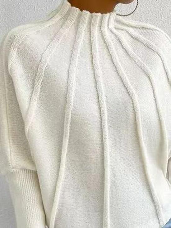 2024 Women's Half-high Collar Knit Pullover Sweater with Batwing Sleeves - Solid Color Versatile Outerwear for Europe and America.
