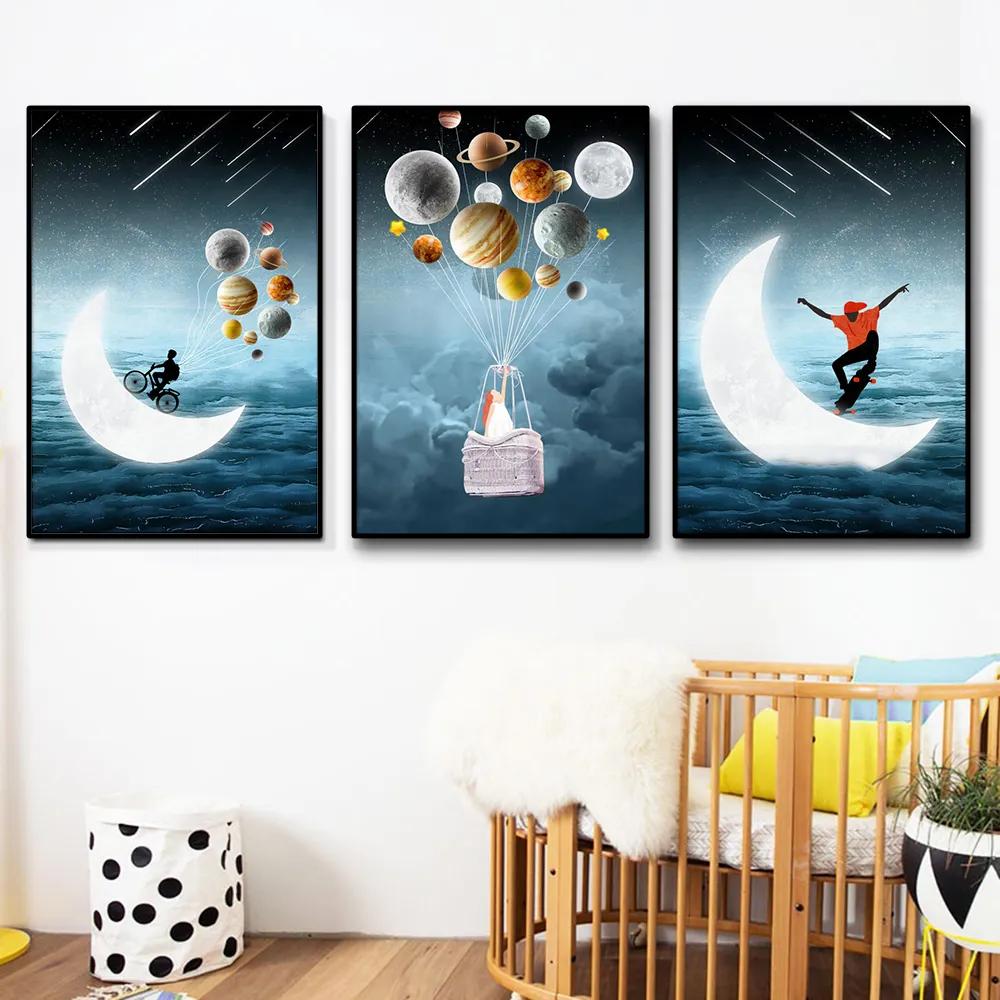

Modern Cartoon Space Astronaut Planet Children Poster Painting Canvas Moon Kindergarten Bedroom Wall Art Home Decoration Picture
