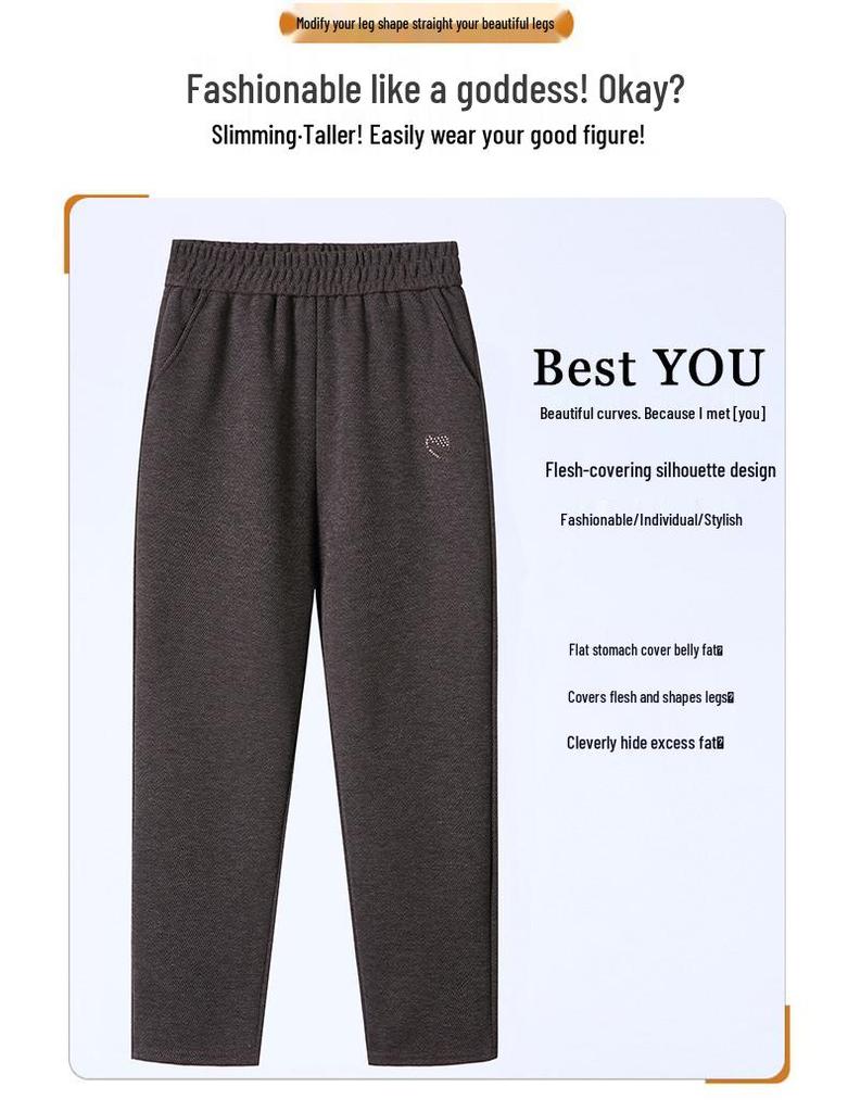 Mom's Wool Casual Pants: High-Waist, Loose-Fit, Plus-Size for Autumn/Winter