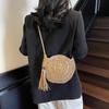 Women Hollow Straw Bag Circle Rattan Bag Round Soft Paper Rope Shoulder MessengerBag Tassel Summer Beach Handmade Crossbody Bags