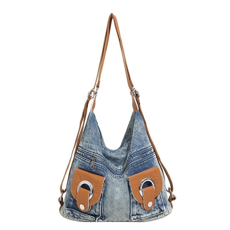 

Женские сумки через плечо и через плечо из денима, универсальная сумка-рюкзак большой вместимости на молнии